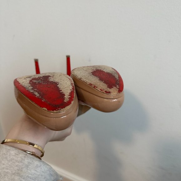 Christian Louboutin Simple Pumps Platform Stiletto Heel Nude Patent Leather 39.5 - Picture 10 of 13